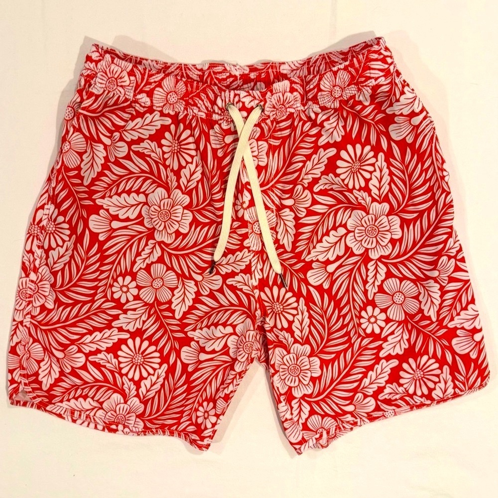 Fair Harbor The Anchor Swim Shorts Mens XL Liner Red Hawaiian Floral Trunks
